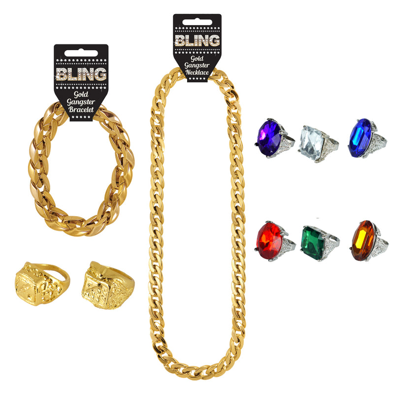 Bling Box Bundle 1 - Gangster Rapper Fake Gold Chain Set With Jewel Ring - 10% OFF