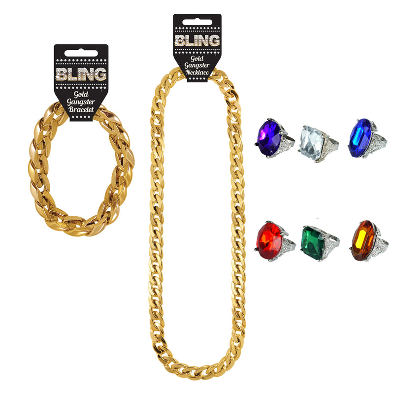 Bling Box Bundle 2 - Gangster Rapper Fake Gold Chain Set With 2 x Jewel Ring - 10% OFF