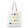 Peace of Mind White cotton shopper bag with rainbow handles and multi coloured hearts