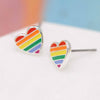 Peace of Mind Fine Silver Plated Rainbow Heart Stud Earrings with Vibrant Enamel Stripes