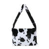 Soft Faux Fur Fluffy Cow Print Black Bucket Hat & Shoulder Bag Bundle - 10% OFF