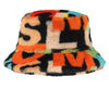 Soft Faux Fur Fluffy Alphabet Print Bucket Hat & Shoulder Bag Bundle - 10% OFF