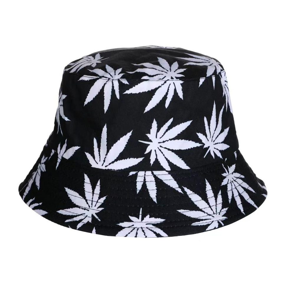 Adults Unisex Black & White Ganja Print Bucket Sun Hat