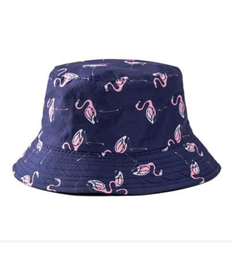 Adults Unisex Blue & Pink Flamingo Print Bucket Sun Hat