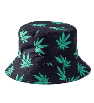 Adults Unisex Black & Green Ganja Print Bucket Sun Hat