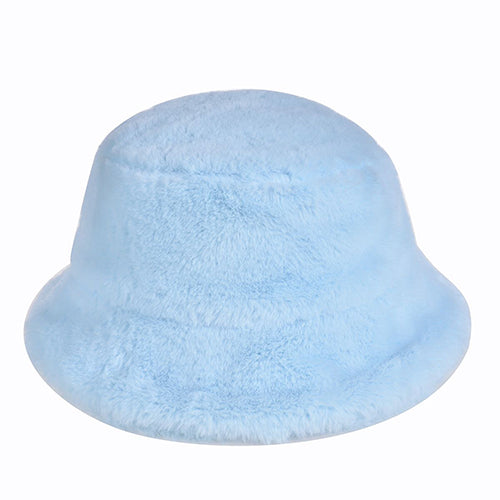 Soft Faux Fur Fluffy Baby Blue Bucket Hat