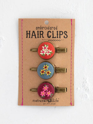 Natural Life Women's Embroidered Button Hair Clips, Set of 3