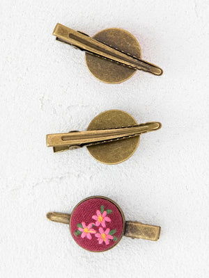 Natural Life Women's Embroidered Button Hair Clips, Set of 3