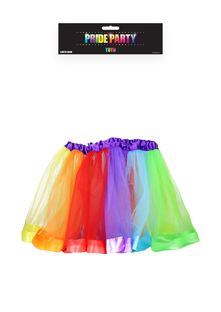 80's Retro Neon Rainbow Pride Fishnet Tutu - 38cm Long