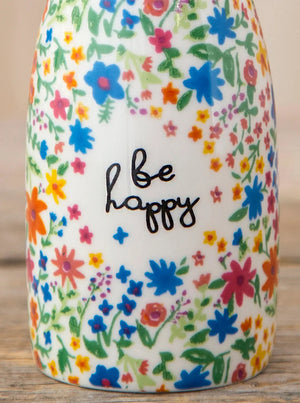 Natural Life Ceramic Bud Vase - Be Happy