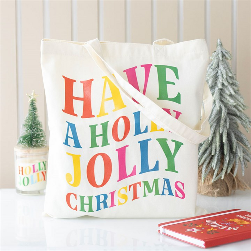 Holly Jolly Christmas Polyester Tote Bag