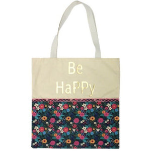 Natural Life Be Happy Cotton Canvas Fabric Tote Shopping Bag