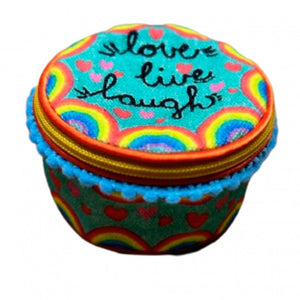 Natural Life Embroidered Travel Jewellery Round Case - Life Live & Love