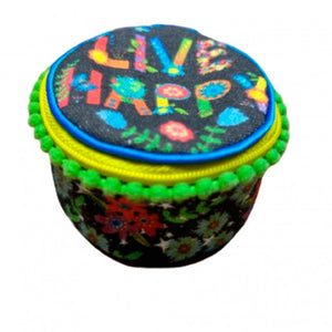 Natural Life Embroidered Travel Jewellery Round Case - Live Happy