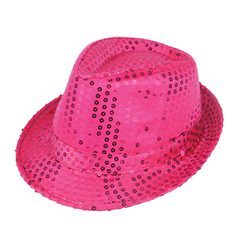 Adults Unisex Pink Sequin Trilby Hat