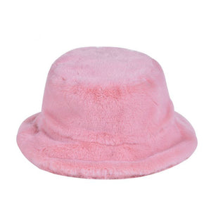 Soft Faux Fur Fluffy Pink Bucket Hat