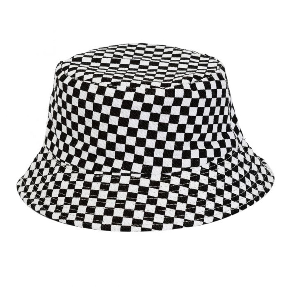 Black & White Cheque Cotton Bucket Sun Hat