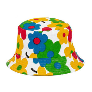 Kids Bright Flower Print Cotton Bucket Sun Hat