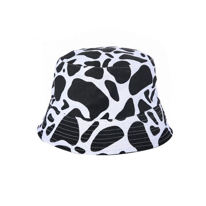 Kids Black & White Cow Print Cotton Bucket Sun Hat