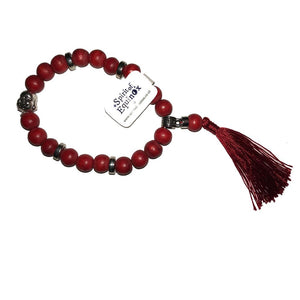 Festival Outlet: Wooden Mala bead jewellery bracelet featuring a metal buddha charm