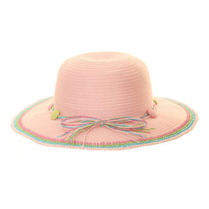 Girls Wide Brim Straw Fashion Hat with Coloured Band/Brim