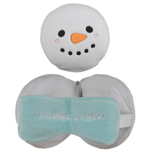 Relaxeazzz Plush Christmas Snowman Round Travel Pillow & Eye Mask