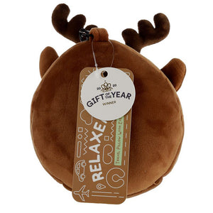 Relaxeazzz Plush Christmas Reindeer Round Travel Pillow & Eye Mask