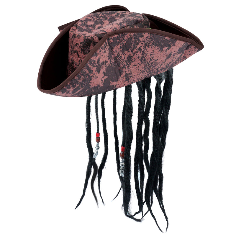 Deluxe Adult Brown Pirate Hat with Dread Locks