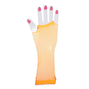 80's Neon Fishnet Fingerless Gloves, Neon Pink, Orange, Yellow and Green