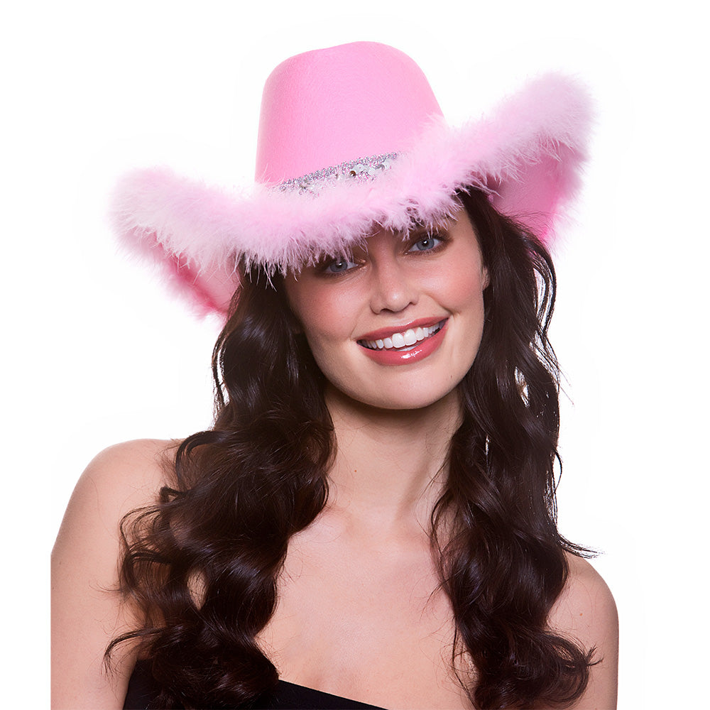 Texan Cowgirl Pink with Sequins & Marabu Feather Women's Cowboy Hat Costume  Dr