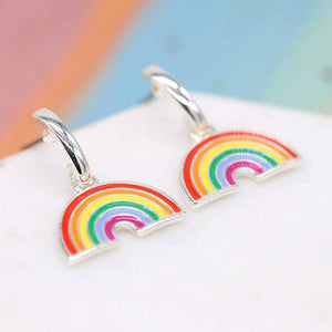 Peace of Mind Fine Silver Plated and Enamel Vibrant Rainbow Drop Earrings