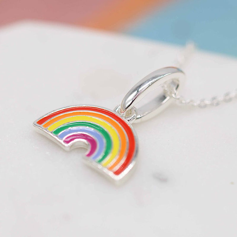 Peace of Mind Silver Plated Rainbow Necklace with Vibrant Enamel Stripes and A Fine Silver Plated Chain