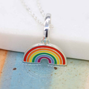 Peace of Mind Silver Plated Rainbow Necklace with Vibrant Enamel Stripes and A Fine Silver Plated Chain