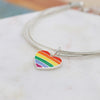 Peace of Mind Fine Silver Plated Triple Snake Chain Bracelet with a Heart Shaped Charm Decorated with Rainbow Enamel Stripes