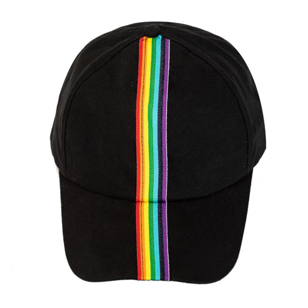 Unisex Rainbow Stripe Gay Pride Black Baseball Cap / Hat