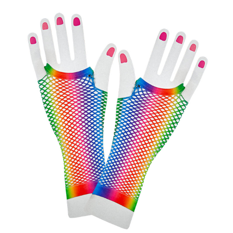 80's Rainbow Fishnet Fingerless Gloves