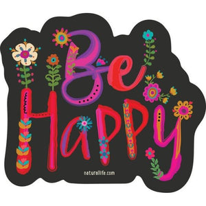 Natural Life Be Happy Floral Vinyl Sticker