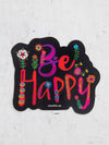Natural Life Be Happy Floral Vinyl Sticker