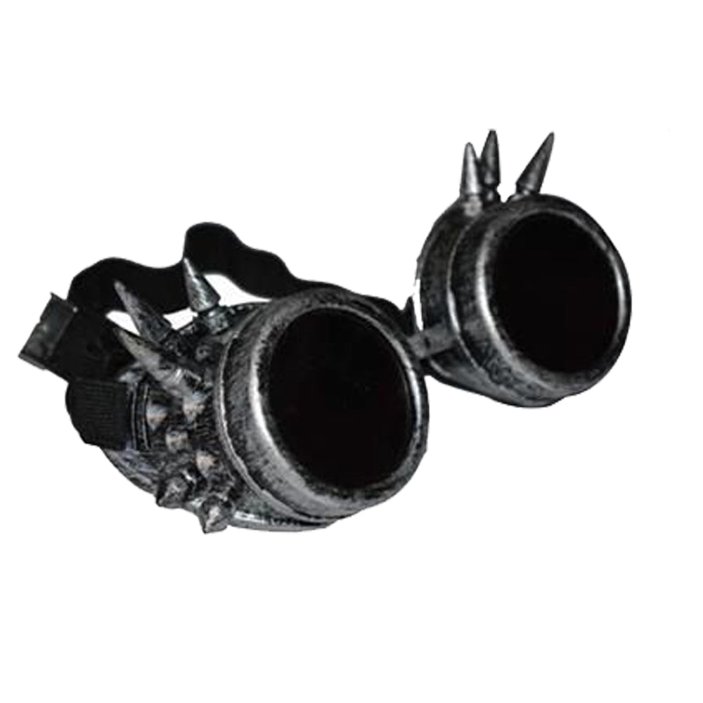 Steam Punk Black Lens Antique Silver Spike Goggles