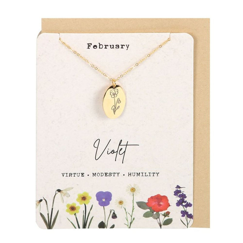 February Violet Birth Flower Necklace Card
