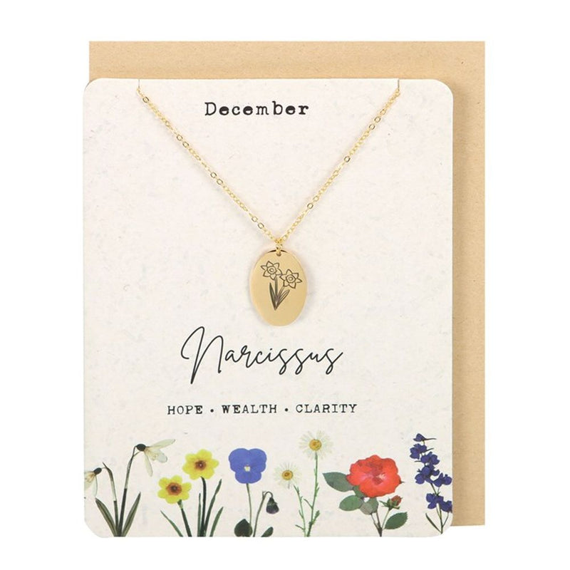 December Narcissus Birth Flower Necklace Card